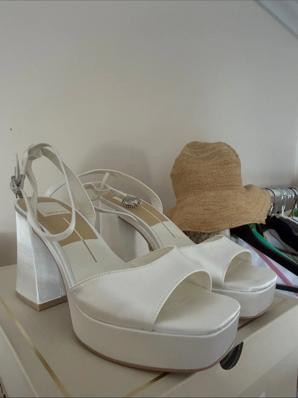 Dolce Vita White Satin Felicia Platform Heeled Sandals
